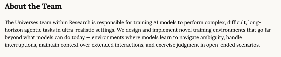 Anthropic Universes team job posting — designing training environments for AI models